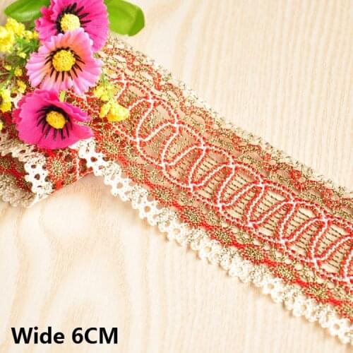 6CM Wide Beautiful Gold Red Cord Lace Appliques Trims Embroidery Laces Ribbon DIY Dress Clothing Sewing Material Supplies Decor