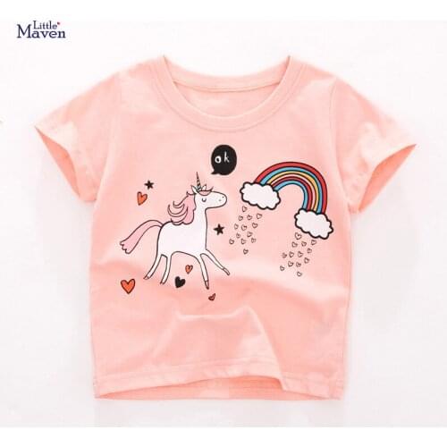 Little maven children 2021 summer baby boy tops kids summer 2-7 years clothes rainbow unicorn print brand cotton t shirt QW051