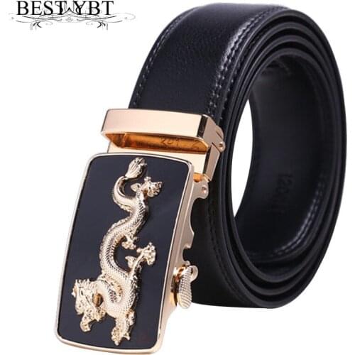 Best YBT Men Imitation Leather Dragon Belt Alloy Automatic Buckle Belt Luxury Strap High Quality Men Business New Belt