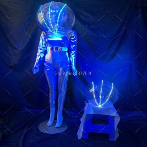 Lumious Space Warrior Helmet costume Nightclub bar stage show cosplay light up headwear future technology party gogo DJ costum