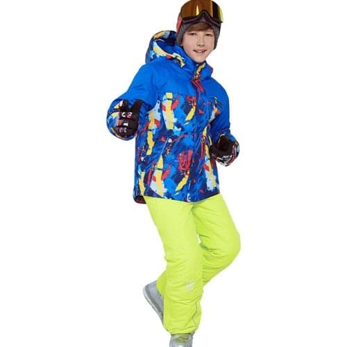 Boys Skiing Suits Children Waterproof Ski Jacket Snow Pants Thermal Kids Ski Suits Winter Outdoor Hooded Costume Set