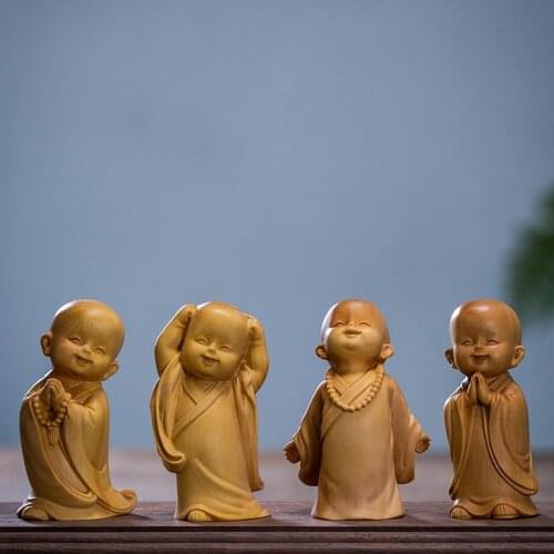 Boxwood 6/8cm Little Monk Sculpture Wood Mini Buddha Statue Sitting Standing Zen Style Lucky Feng Shui Home Decor