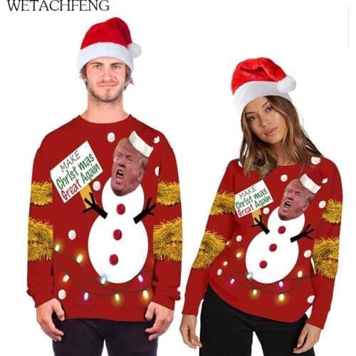 Mens Sweaters Make Christmas Great Again 3D Printed Ugly Christmas Sweater Tops Unisex Plus Size Jumper Holiday Festival Clothes