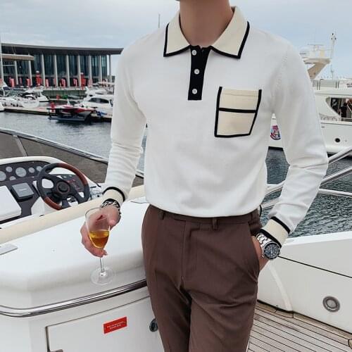 British Style Autumn Winter Sweater Men Fashion 2020 Front Pocket Long Sleeve Mens Casual Sweaters Turn Down Collar Pullovers