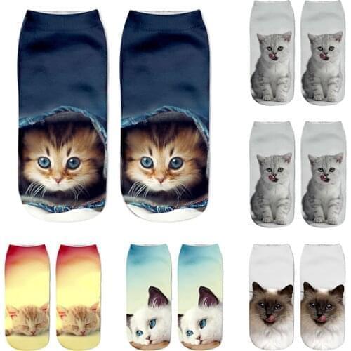 New 3D Cat Printed Anklet Socks Funny Casual Women Girls Short Socks Hosiery Clothing Accessories