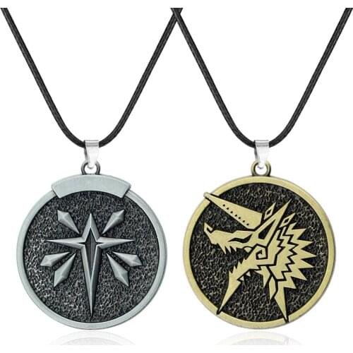 Game Monster Hunter Pendant Necklace Wolf Head Logo Personality Vintage Jewelry Accessory Metal Charm Necklace