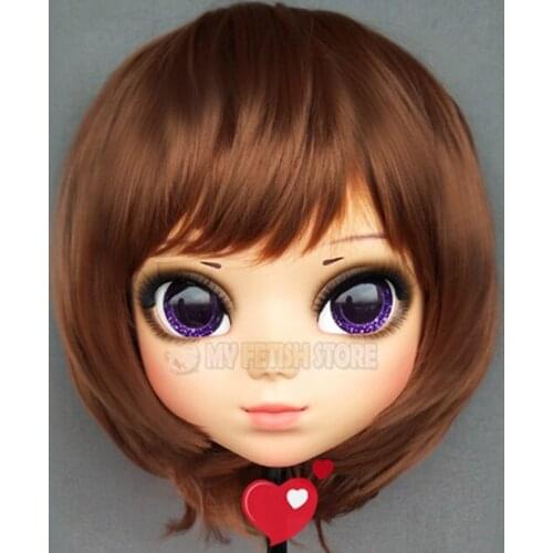 P-03)Female Sweet Girl Resin Half Head Kigurumi BJD Eyes Crossdress Cosplay Japanese Anime Role Lolita Mask With Eyes And Wig