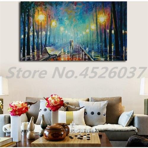 Couple Autumn Rain Umbrella HD Canvas Posters Prints Wall Art Painting Decorative Picture Landscape Home Decoration Accessories