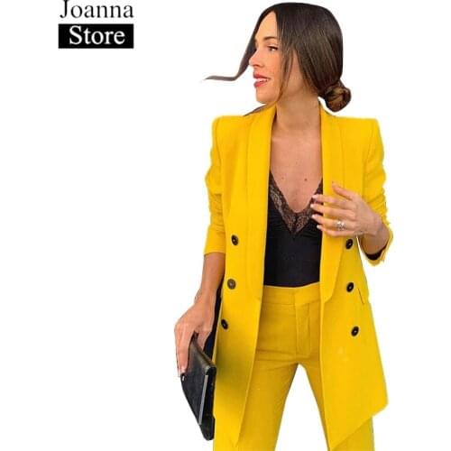 Autumn Women Blazer Set Double Breasted Long Sleeve Lapel Jackets Office Ladies Slim Long Bell-Bottom Pants Elegant Casual Suit