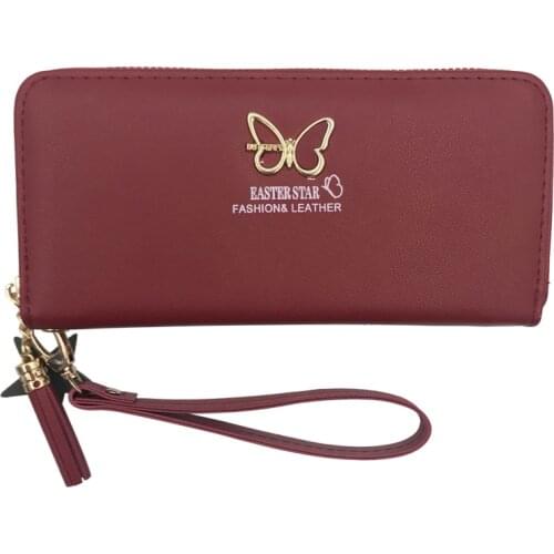 Luxury Fashion Wallets for Women 2020 New Butterfly Long Wallet PU Solid Color Zipper Clutch Bag Lady Convenient Coin Purse