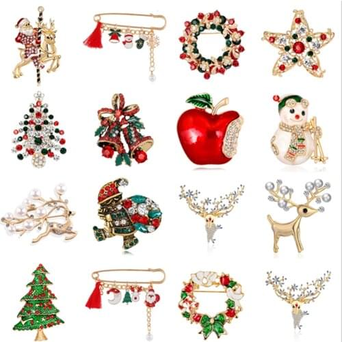 Merry Christmas Brooches Christmas Socks Christmas Tree Elk Enamel Badge Small Brooch Women Fashion Party Jewelry Gifts