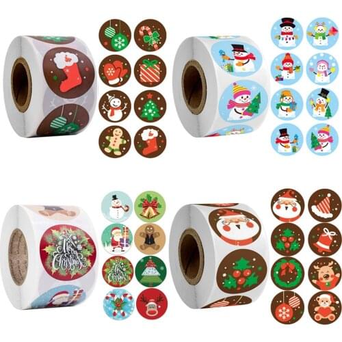 500pcs/Roll Christmas Stickers Candy Bag Sealing Sticker Set Decorative Seals Label Window Glass Wall Stickers for New Year