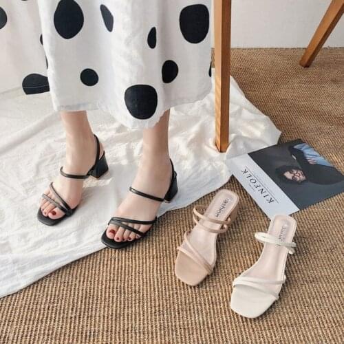 Sandals 2021 Summer Womens Toe Low Heel Womens High Heel Shoes Womens Sandals Size 34-40 Sapato Femino