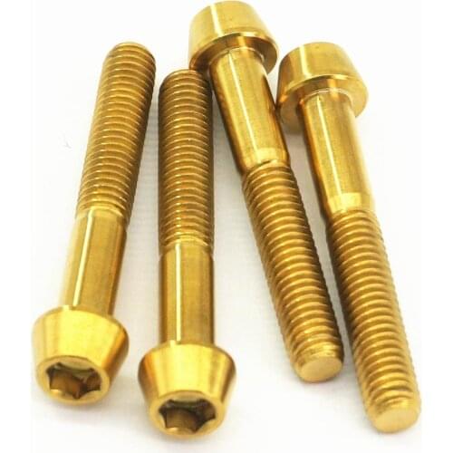 LOT 4 M6 x 40mm Golden TC4 GR5 Titanium Alloy Allen Hex Screw Taper Cone Head Bolts For Bicycle