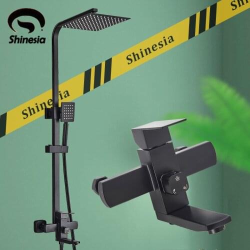 Shinesia Matte Black Shower Faucet Set 3-Function Switch Wall Mount Rain Shower Faucet With Hand Shower Tub Spout Hot Cold Mixer