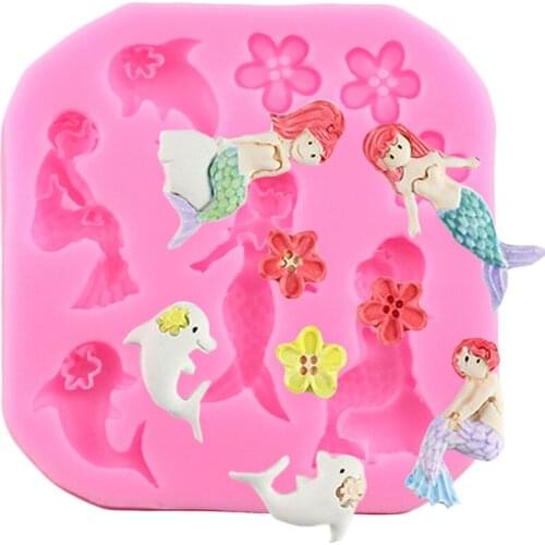 Little Mermaid Silicone Molds DIY Baby Birthday Fondant Cake Decorating Tools Dolphins Shape Chocolate Gumpaste Mould