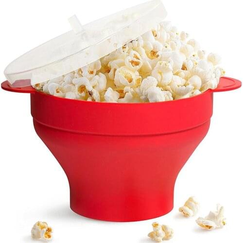 Silicone Popcorn Bowl Microwave Oven Folded Popcorn Bucket Creative High Temperature Resistant Large Covered Silicone Container