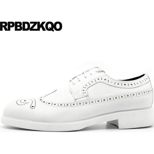 Custom Handmade Shoes White Pointy Toe Formal Dress Brogue Luxury Men Genuine Leather Plus Size Oxfords Wingtip Real Pointed