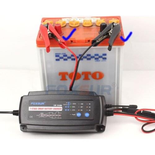 FOXSUR 12V 7-stage smart Motorcycle & Car Fast Battery Charger, 2A 4A 8A, Lead Acid Battery Charger, Multifunction Charger
