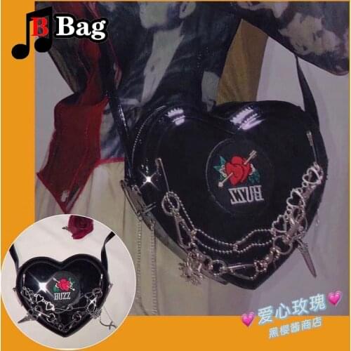 Y2K Women shoulder bag punk Love rose messenger bag Hot Girl Sweet cool Fashion Metal pendant Handbag female PU Tote Bags