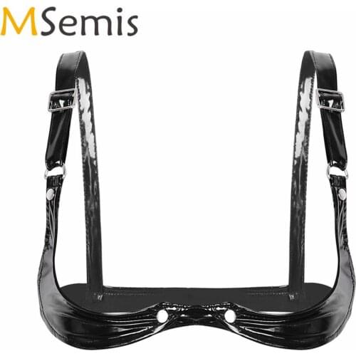 Womens Erotic Open Cups Shelf Bra Wet Look Leather Lingerie Spaghetti Strap Wire-free Bare Breast Bralette Sexy Cupless Bras Top
