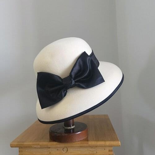 Winter New Wool Lampshade Hat-shaped Bow Dome Fedora Hats For Women Wide Brim Fashion Japanese Retro Casual Hat Sombrero Mujer