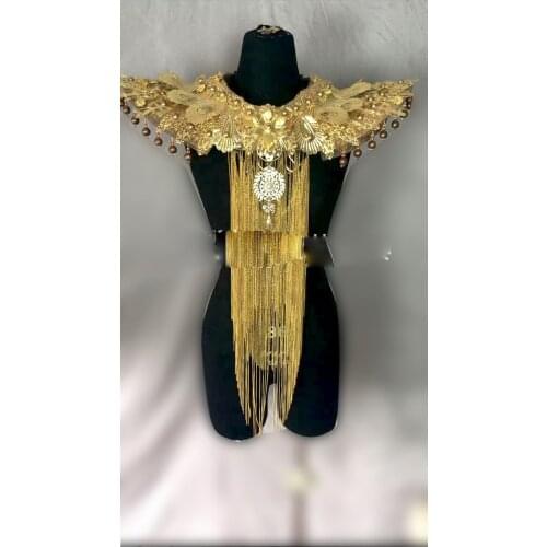 Golden chinese style headwear shoulderwear Stage show model women men catwalk costume