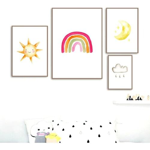 Sun Moon Star Cloud Rain Rainbow Nordic Posters And Prints Wall Art Canvas Painting Cartoon Wall Pictures For Kids Room Decor
