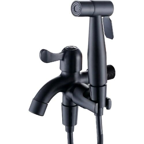 1Set Bathroom Single Cold Bidet Tap With Bidet Shower Black Bidet Faucet Wall Mounted Woman Washer Mop Tap with Shattaf Set