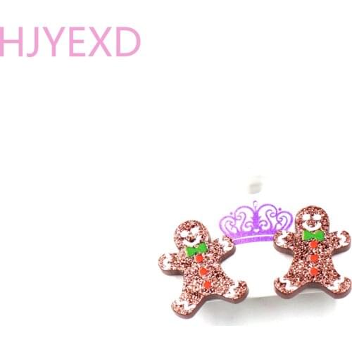 （1pair ) Gingerbread Stud Earrings Christmas Holiday Earrings Rose Gold Glitter Acrylic Earrings