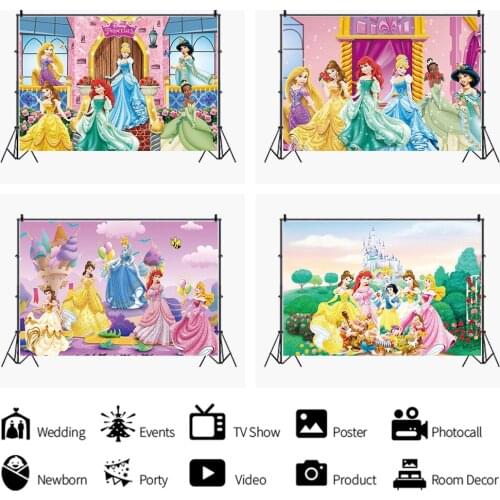 1pcs Princess Party Decoration Backgrounds Happy Birthday Photography Backdrop for Kids Girl Birthday Party Supplies