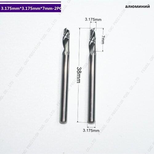 2PCS- 3.175mm*7mm,Single Flute Spiral end mill cnc solid carbide aluminum engraving milling cutter,aluminum composite panels