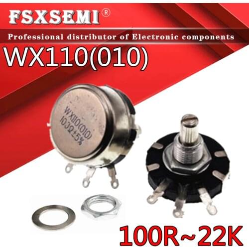 2pcs WX110 WX010 Round Metal Shaft Single Turn Wire resistor Wound Potentiometer 100R 470R 1k 2.2k 3.3k 4.7K 5.6k 6.8k 10k 22k