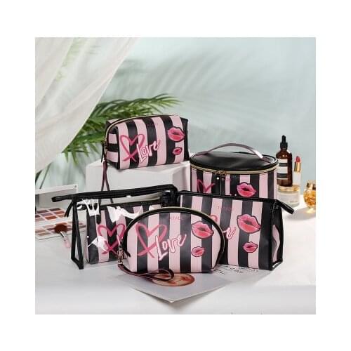 2019 Makeup Case 6 Pcs Transparent PVC Cosmetic Bag Women Pink Travel Toiletry Bag Organizer Beauty Makeup bags Combination set