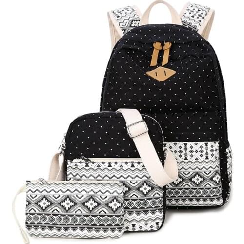 3 Pcs/set Polka Dot Women Backpack Canvas Printing School Bags for Teenagers Girls Backpacks Cute Schoolbag Kids Pen Pencil Case