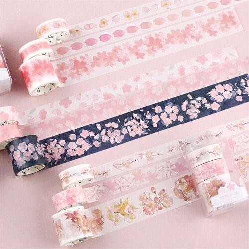 3pcs/box Kawaii Sakura Flower Washi Tape Sticker DIY Scrapbooking Self Adhesive Sticker Notebook Decoration Stationery