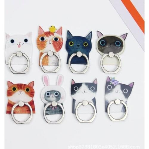 360 Degree Cartoon Cat Finger Ring Smartphone Stand Holder Mobile Phone Holder For iPhone Huawei All Phone 2019