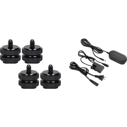 4 Pcs Camera Hot Shoe Mount To 1/4Inch-20 Tripod Screw Adapter & 1 Pcs DC Coupler Dummy Battery Adapter Camera Charger