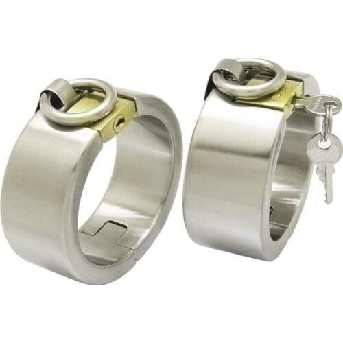 Acechannel Brushed stainless steel wrist ankle cuffs with padlock bondage restraint set adult game sex handcuffs