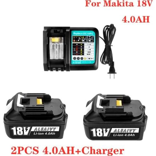 Aleaivy 18V 4.0Ah Rechargeable Battery Li-Ion Battery Replacement Power Tool Battery For MAKITA BL1880 BL1860 BL1830 +Charger