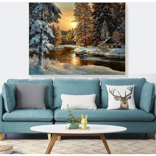 Diamond Painting Cross Stitch Diamond Embroidery Snow Tree Scenery DIY 5d Diamnd Mosaic Needlework Winter Home Decoration