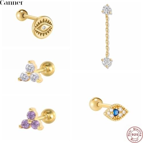 Canner 925 Sterling Silver Stud Earrings For Women Geometric Lovers' Eye Diamond Earings Cartilage Piercing pendientes Aretes W5