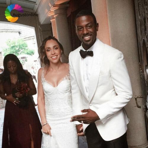 Custom Made White Groom Tuxedo Men Suit Wedding Suits Ivory Shawl Lapel Slim Fit Groomsmen Blazer Jacket 2Piece Pants Ternos