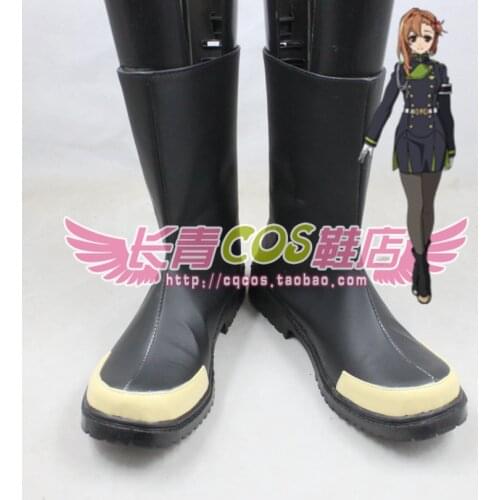 Seraph of the End Sayuri Hanayori Black Short Cosplay Shoes Boots C006
