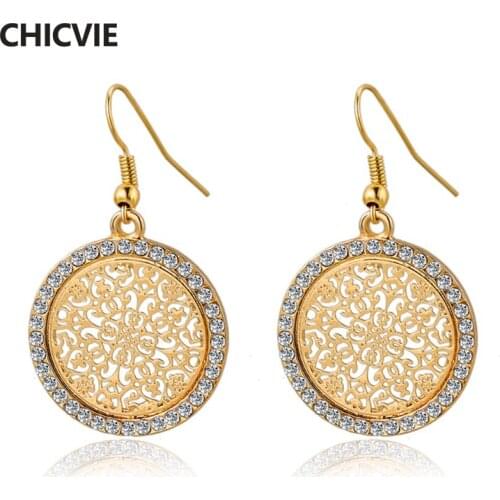 CHICVIE Big Silver Color Round Earring Vintage Crystal Flower Earrings For Women Gold Statement Love Jewelry Earrings SER140389