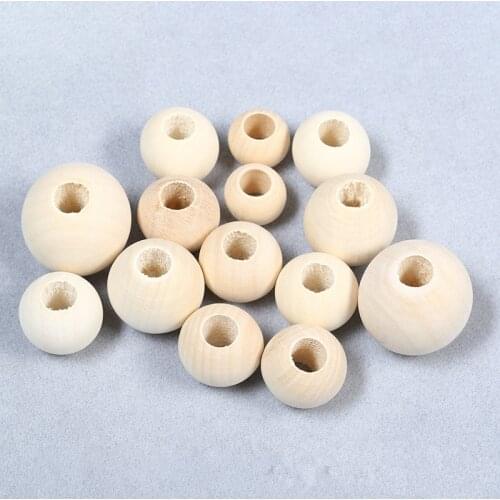 DIY 5-50Pcs Natural Ball Round Spacer Wooden Beads Eco-Friendly NaturalColor Big Hole Lead-Free Wooden Balls perle en bois Whsle