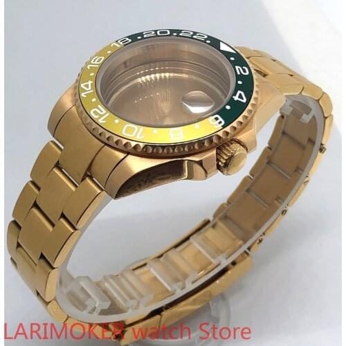 Sealed back cover 904L stainless steel gold strap bracelet with 40mm sapphire glass ETA NH36 MH35 cases gold yellow green bezel