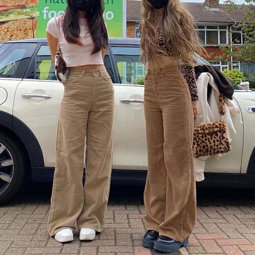 Indie Aesthetics Wide Leg Pants Y2k Solid Corduroy Brown Pants High Waist Pants Vintage Autumn Baggy Trousers Women Sweatpants
