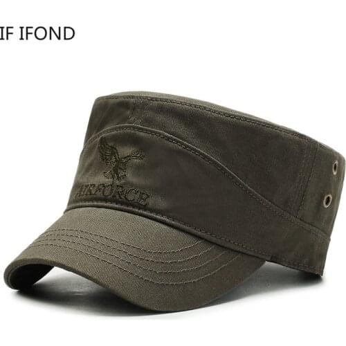 2020 Men Summer Army Caps Adjustable Spring Fashion Classic Cotton Flat Top Military Hat Sun Visor Hat