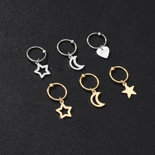 1 Pc New Arrival Stainless Steel Star Moon Heart Cross Piercing Hoop Ring Tiny Septum Helix Cartilage Studs Body Jewelry 8mm